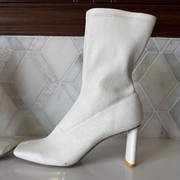 Oncept Size 8 Ankle Bootie Oval Heel Zipper White Orange Lyon Boot Square Toe - Picture 6 of 10